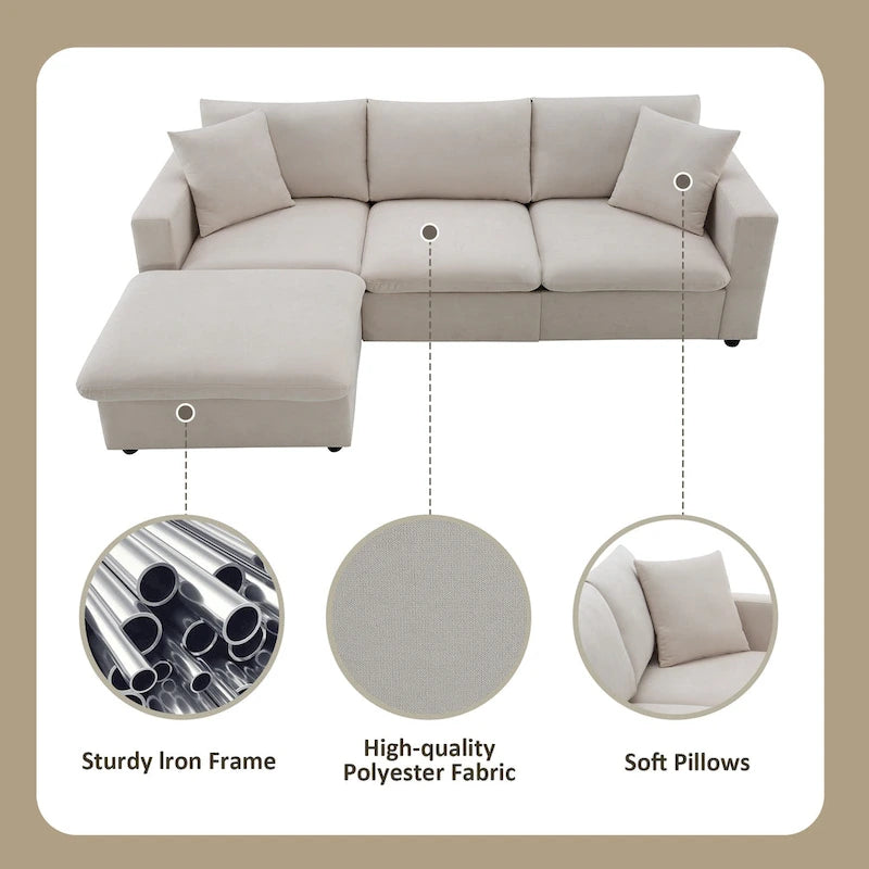 Canapé d'angle en tissu polyester