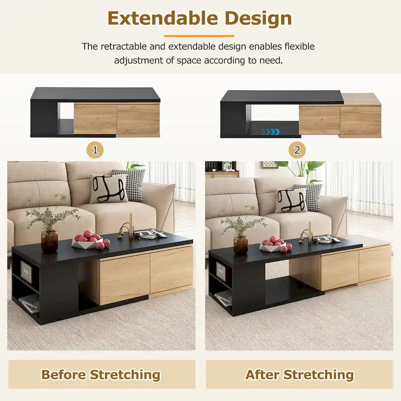 Table basse multifonctionnelle avec rangement dissimulé et 2 tiroirs