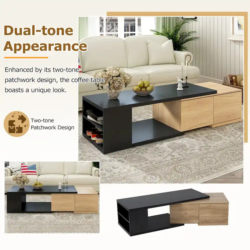 Table basse multifonctionnelle avec rangement dissimulé et 2 tiroirs