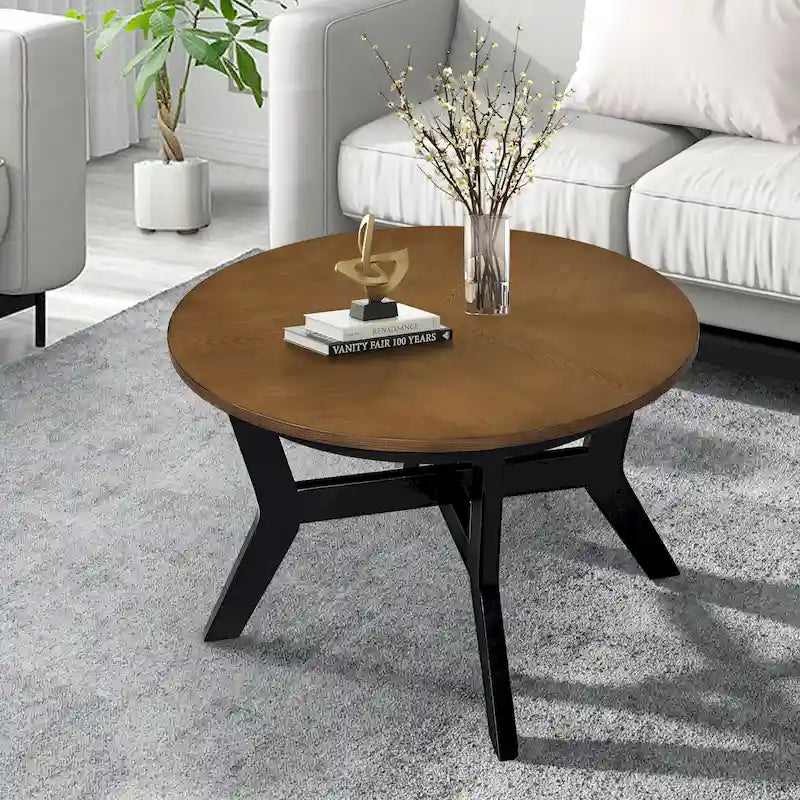 Table basse ronde en bois massif de style rustique