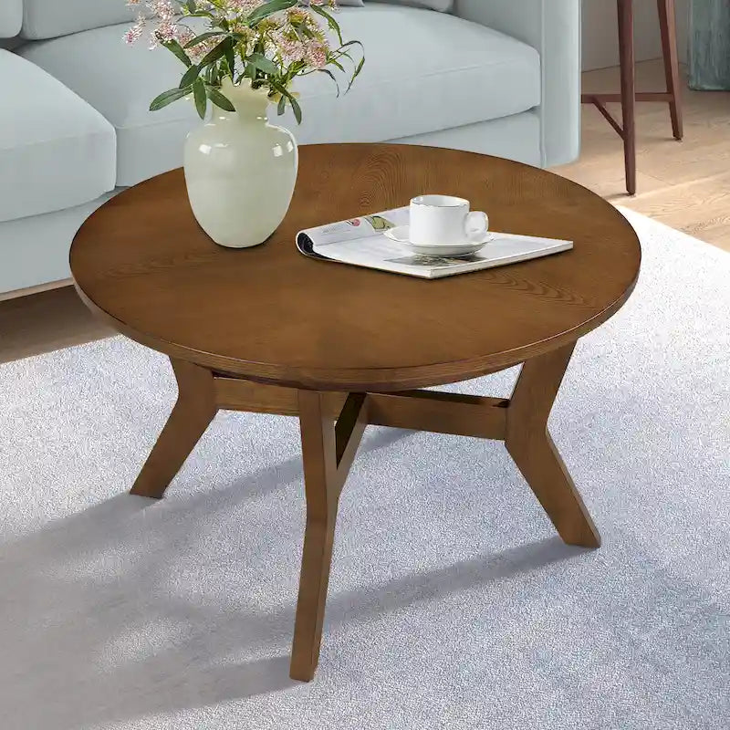 Table basse ronde en bois massif de style rustique