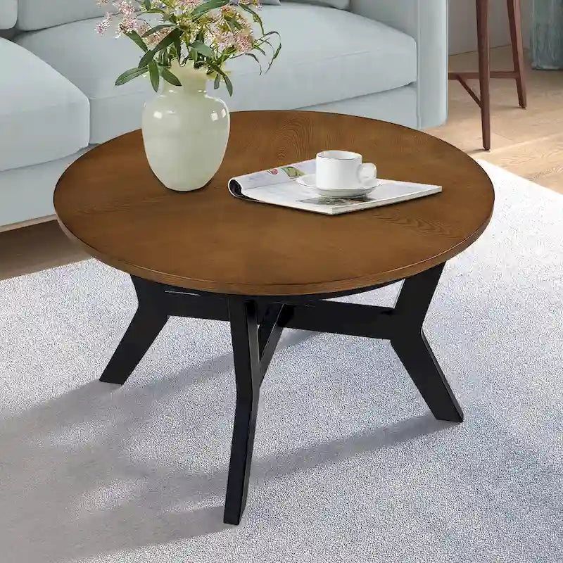Table basse ronde en bois massif de style rustique