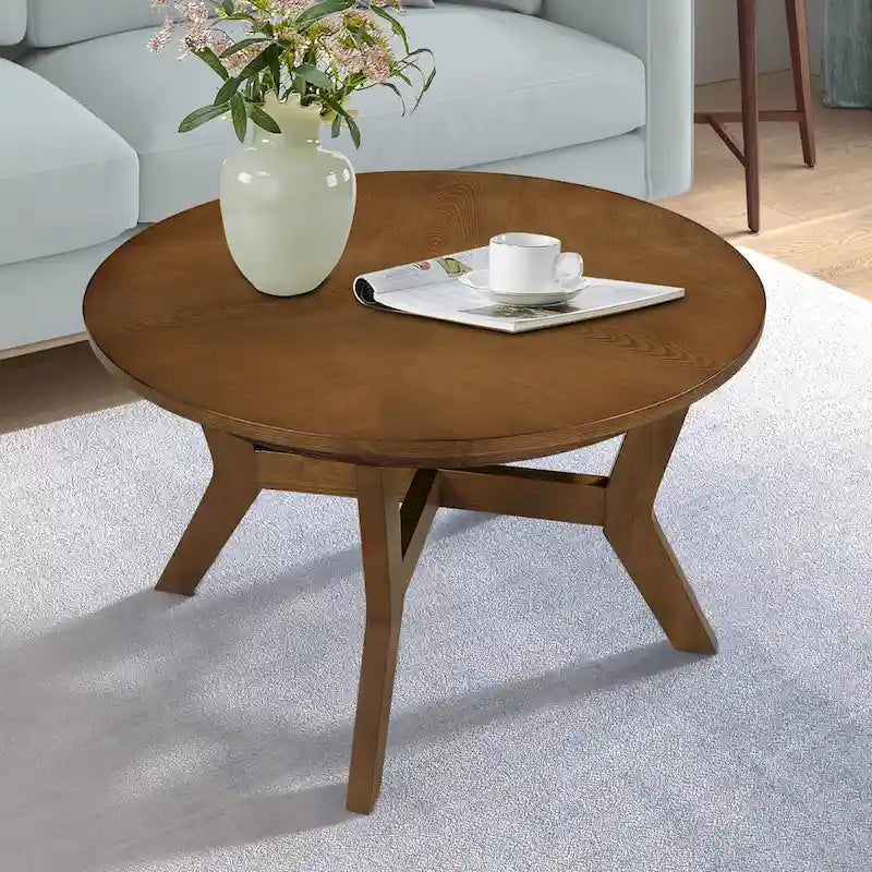 Table basse ronde en bois massif de style rustique