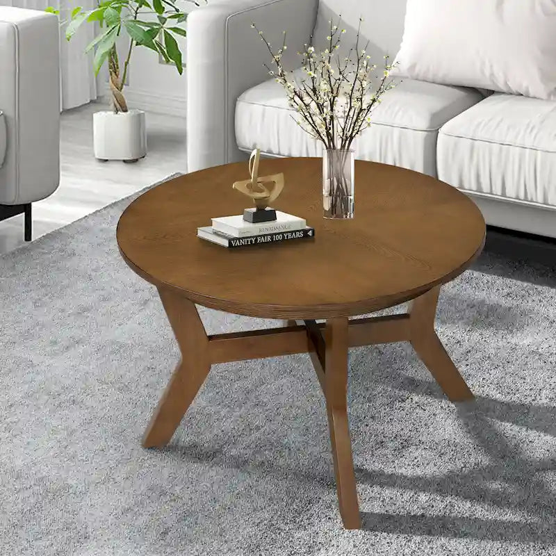 Table basse ronde en bois massif de style rustique
