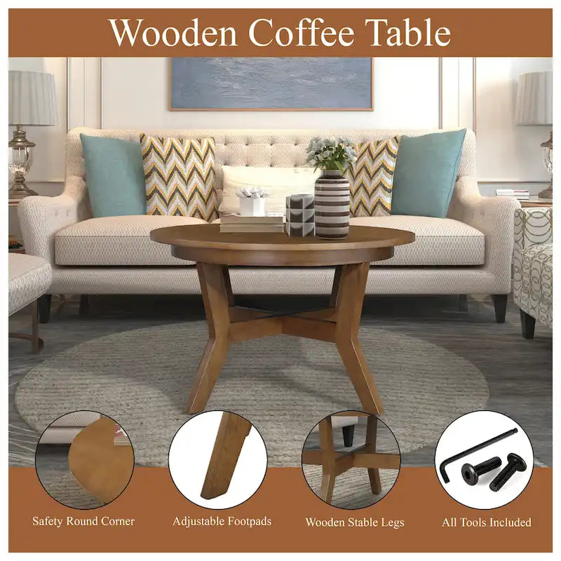 Table basse ronde en bois massif de style rustique