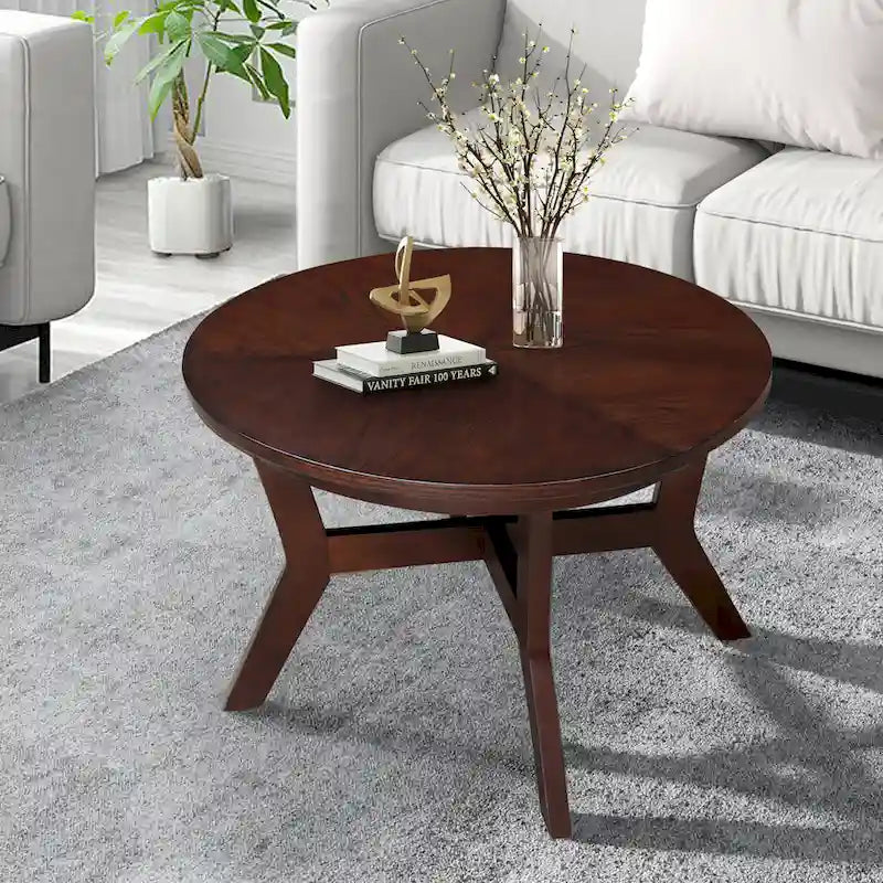 Table basse ronde en bois massif de style rustique