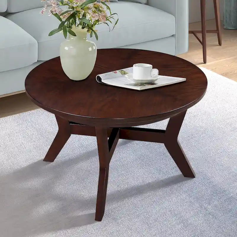 Table basse ronde en bois massif de style rustique