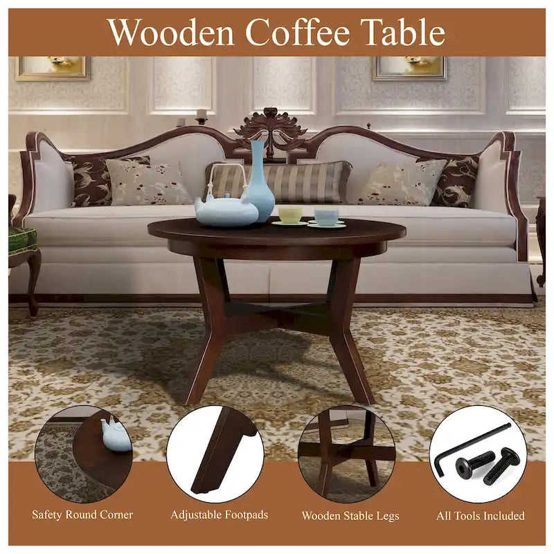 Table basse ronde en bois massif de style rustique