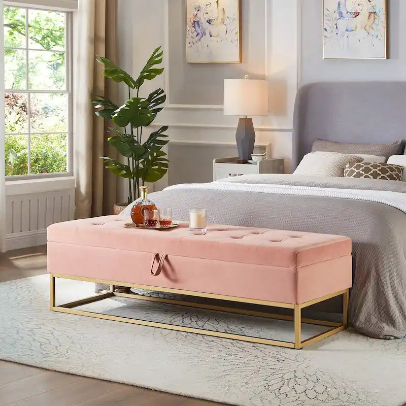 Banc de rangement capitonné en velours