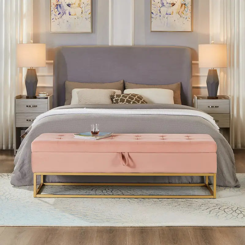 Banc de rangement capitonné en velours