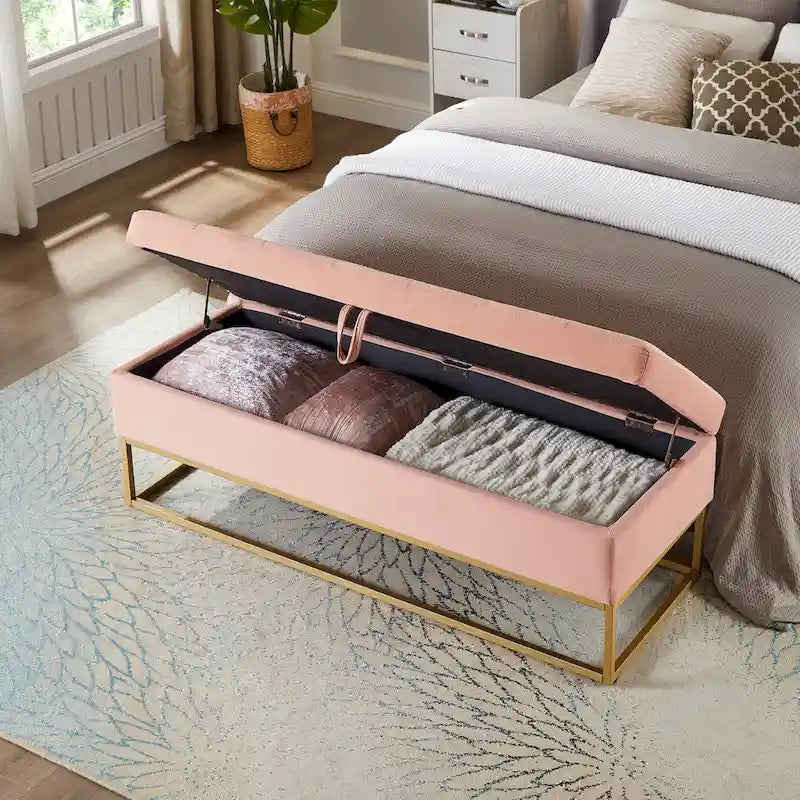 Banc de rangement capitonné en velours