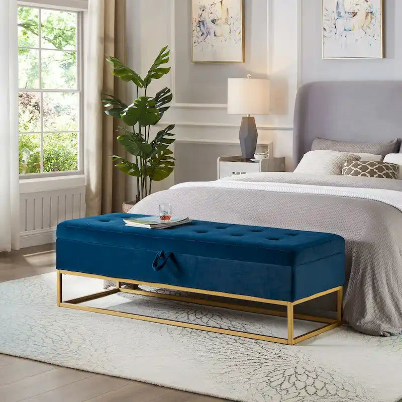 Banc de rangement capitonné en velours