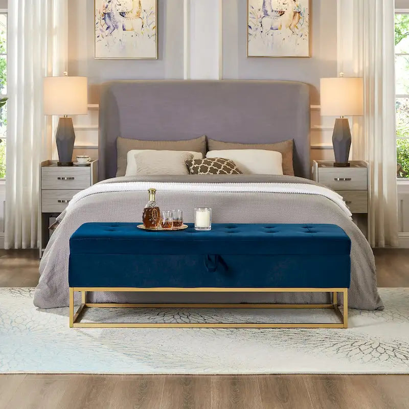 Banc de rangement capitonné en velours