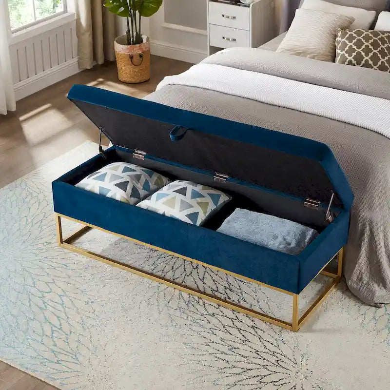 Banc de rangement capitonné en velours