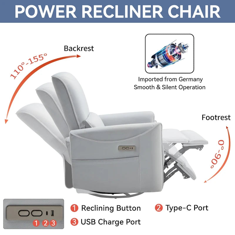 Fauteuil inclinable électrique berçant et pivotant