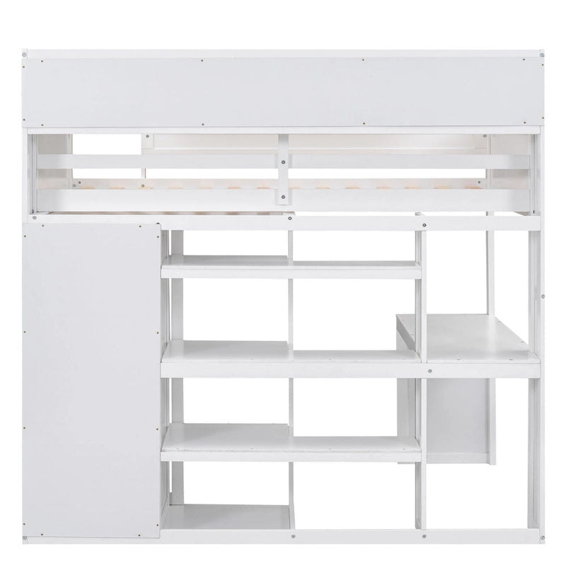 Lit mezzanine double avec étagères de rangement, bureau sous le lit, cadres de lit en bois