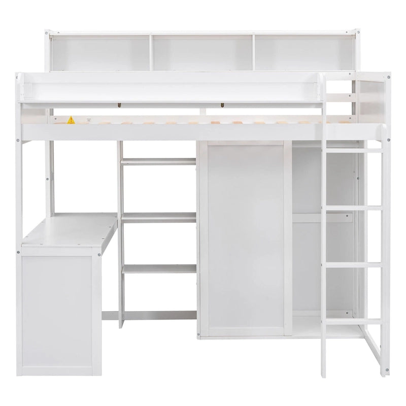 Lit mezzanine double avec étagères de rangement, bureau sous le lit, cadres de lit en bois