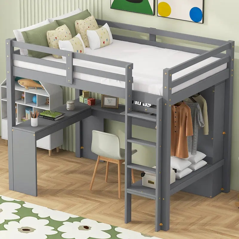 Structure de lit mezzanine simple avec bureau en forme de L
