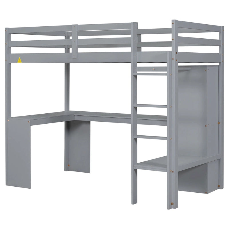 Structure de lit mezzanine simple avec bureau en forme de L
