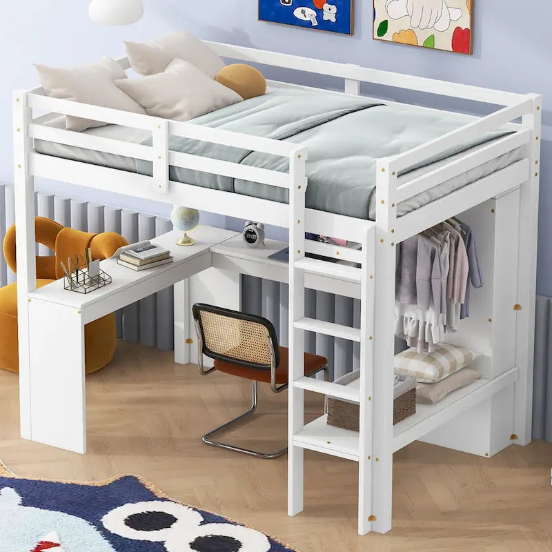 Structure de lit mezzanine simple avec bureau en forme de L