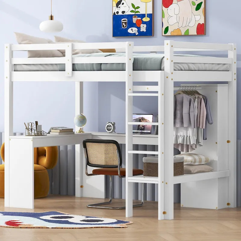 Structure de lit mezzanine simple avec bureau en forme de L