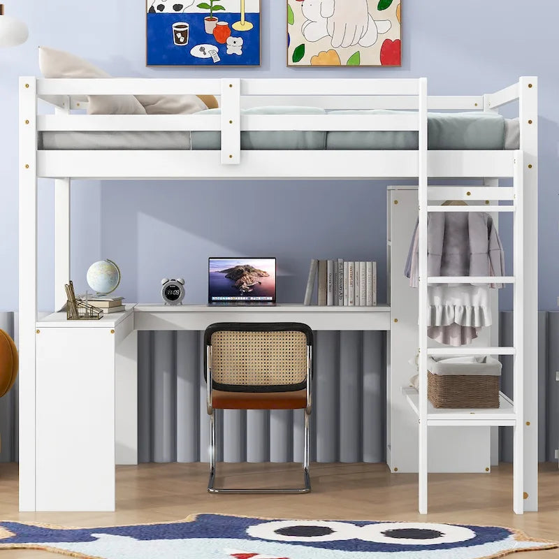 Structure de lit mezzanine simple avec bureau en forme de L