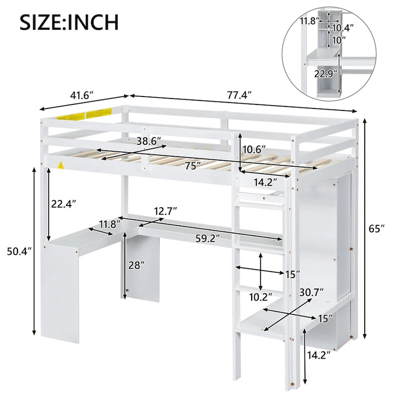 Structure de lit mezzanine simple avec bureau en forme de L