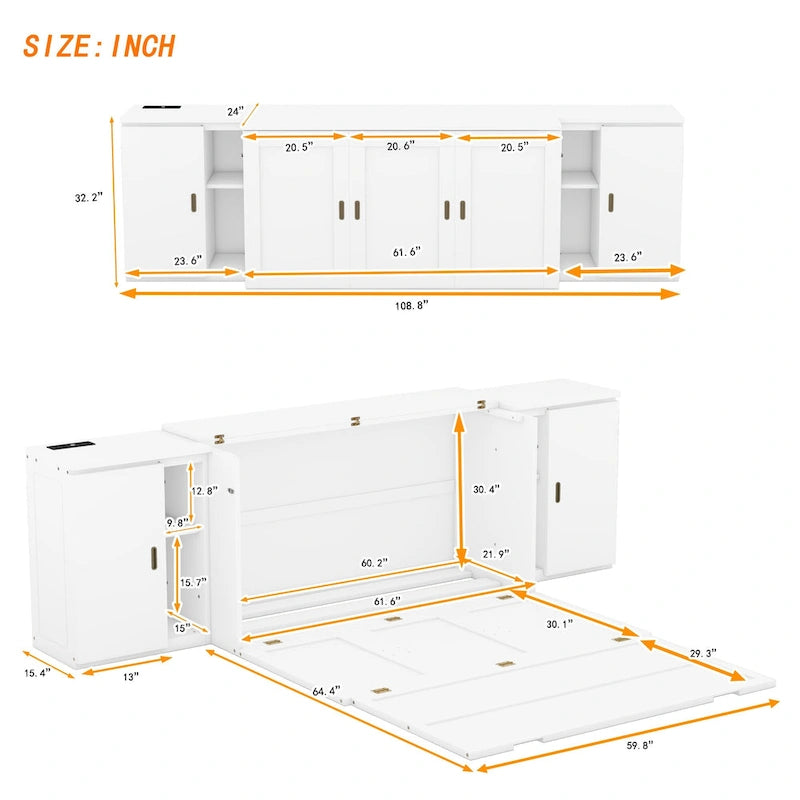 Lit escamotable Queen-Size blanc