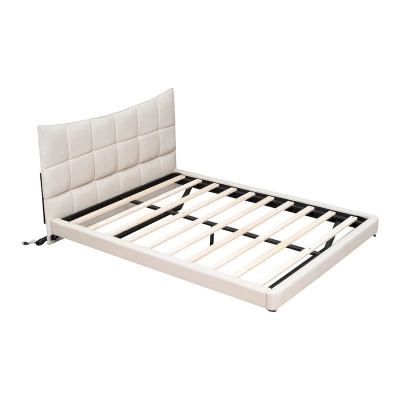 Lit plateforme rembourré beige