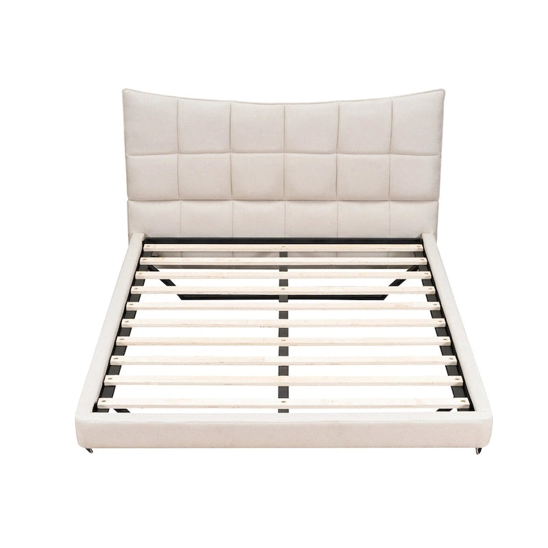 Lit plateforme rembourré beige