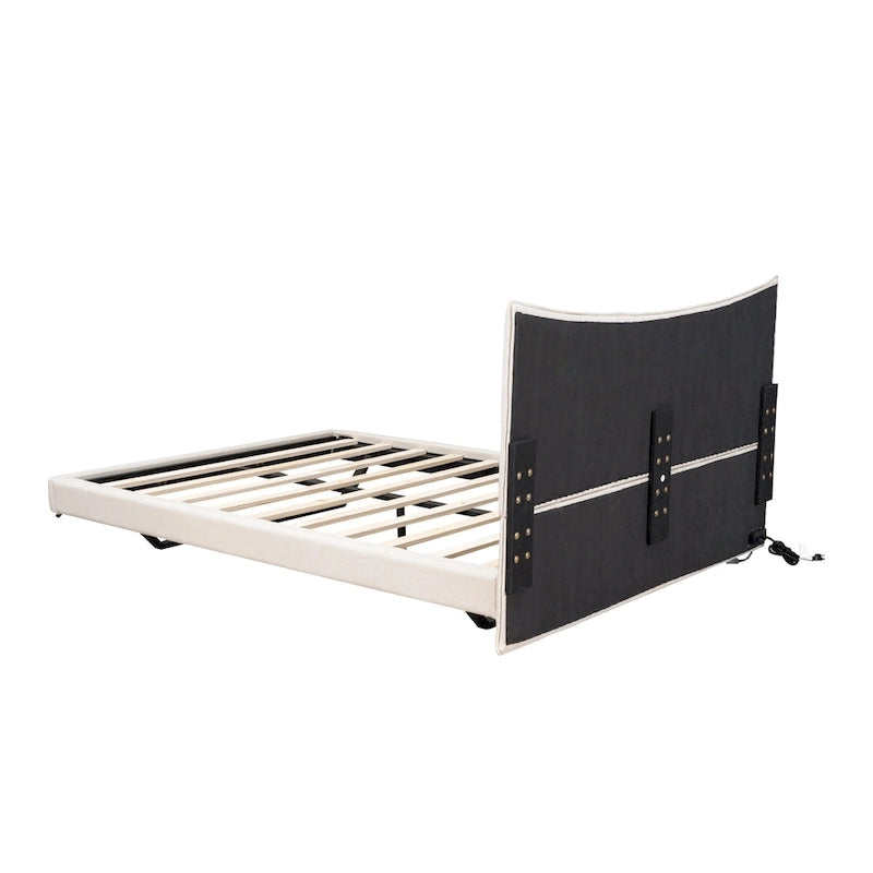 Lit plateforme rembourré beige