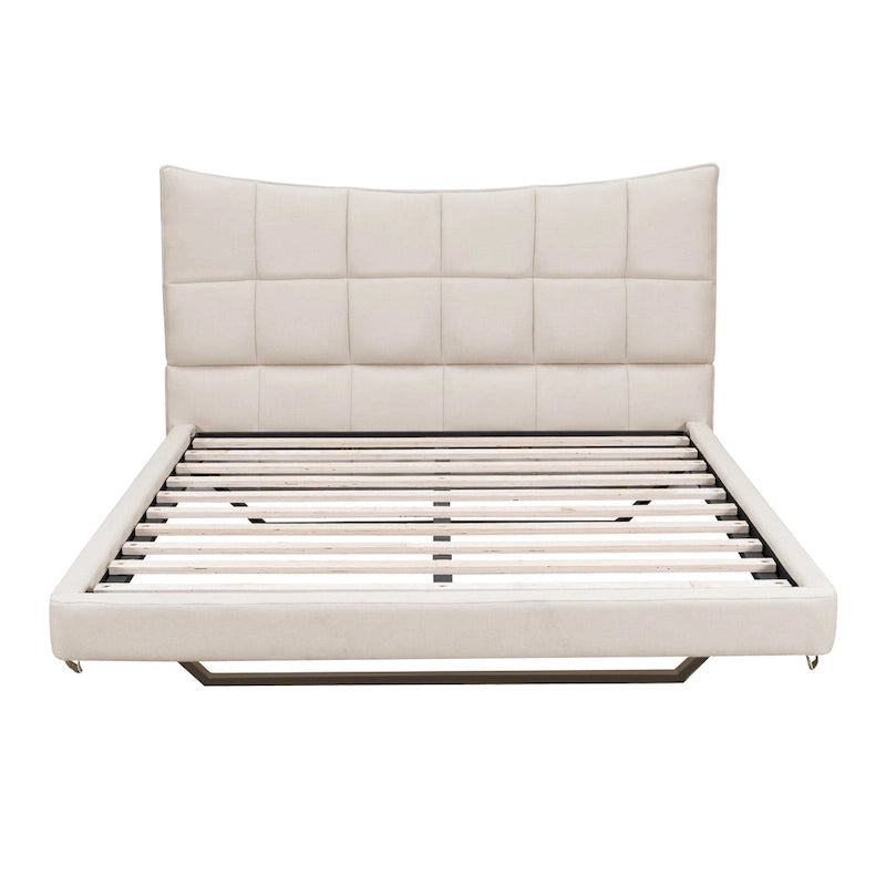 Lit plateforme rembourré beige