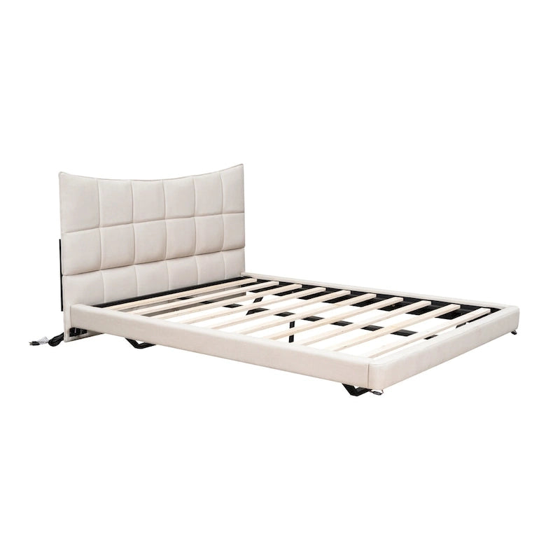 Lit plateforme rembourré beige