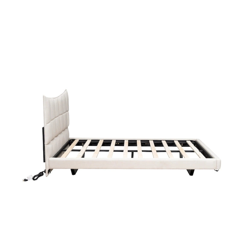 Lit plateforme rembourré beige