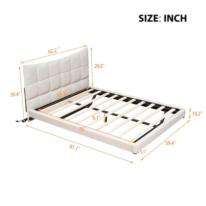 Lit plateforme rembourré beige