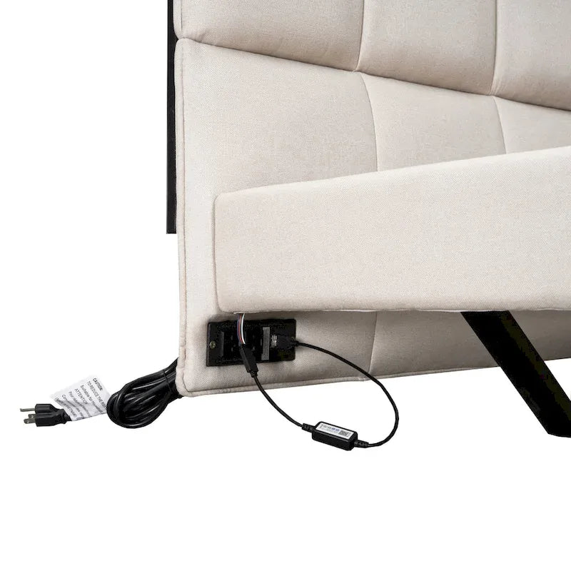 Lit plateforme rembourré beige
