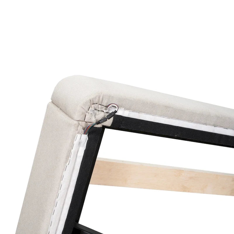 Lit plateforme rembourré beige