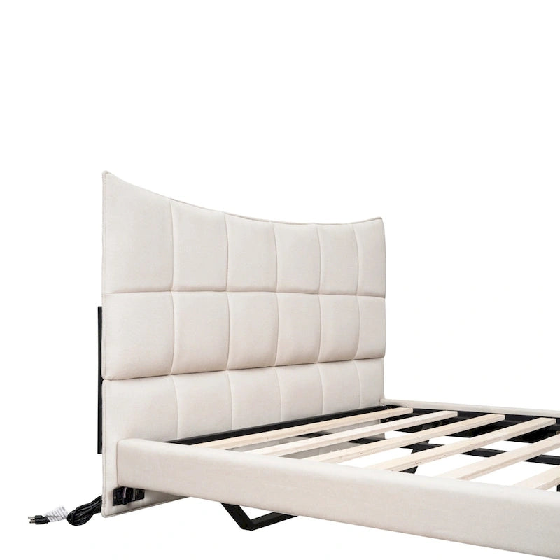 Lit plateforme rembourré beige
