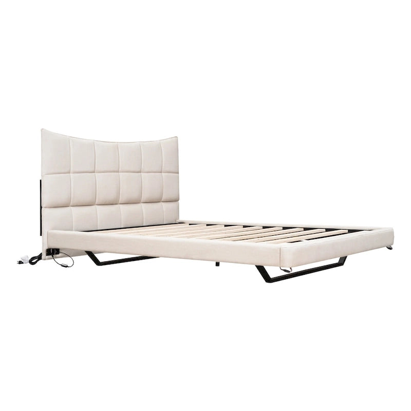 Lit plateforme rembourré beige