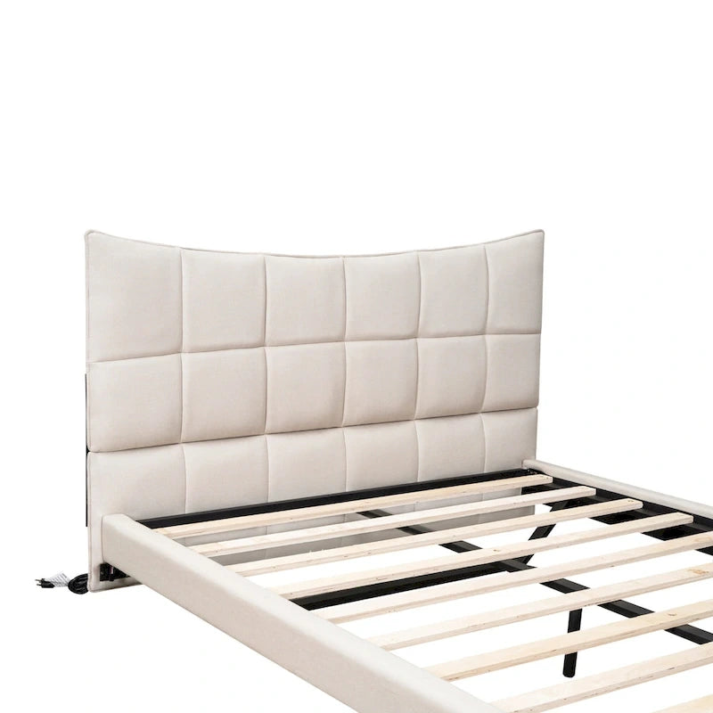 Lit plateforme rembourré beige