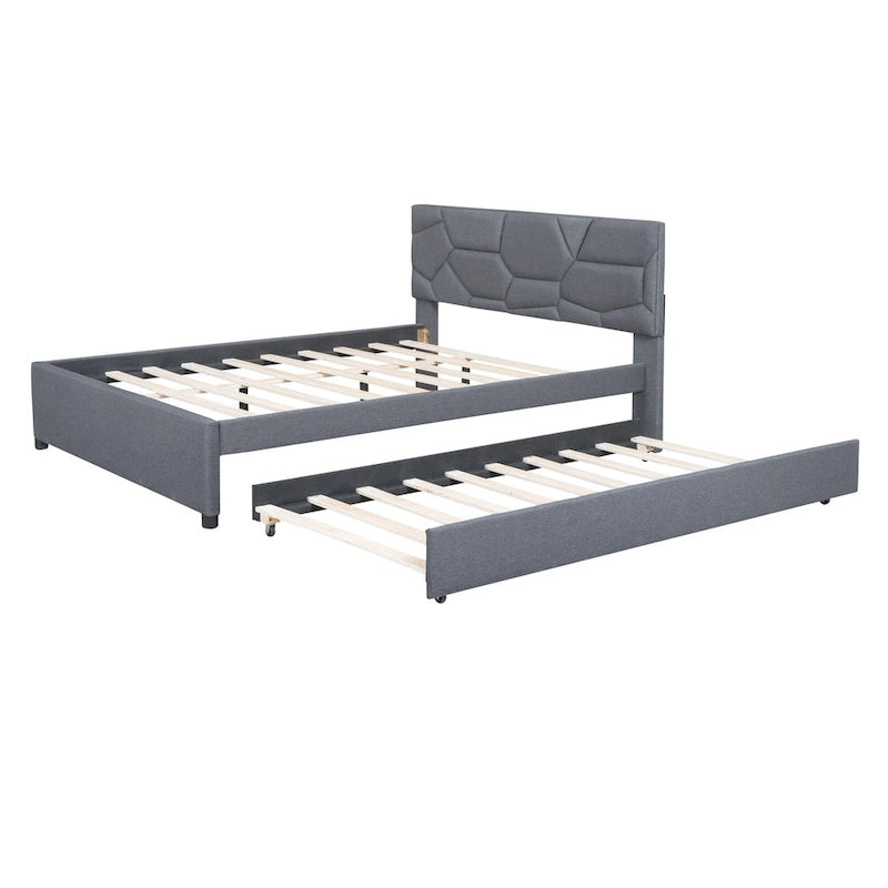 Lit plateforme capitonné gris grand lit
