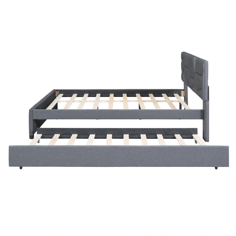 Lit plateforme capitonné gris grand lit