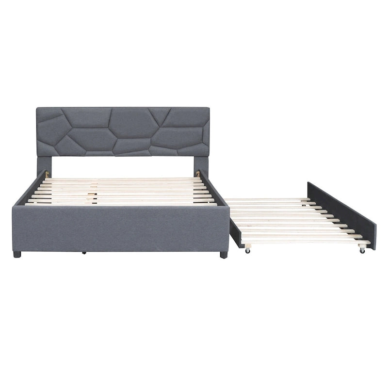 Lit plateforme capitonné gris grand lit