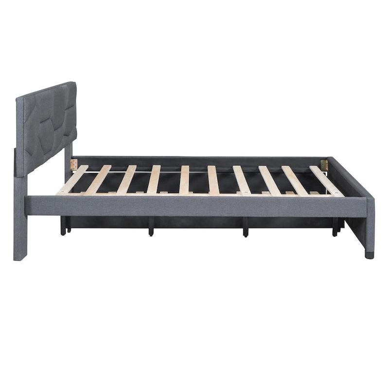 Lit plateforme capitonné gris grand lit