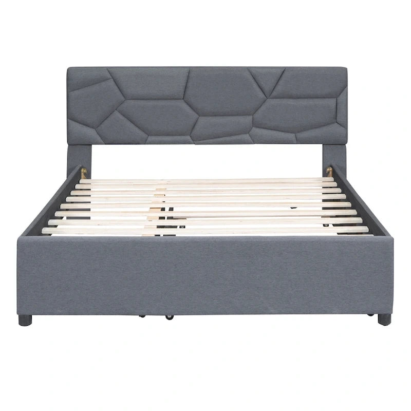 Lit plateforme capitonné gris grand lit
