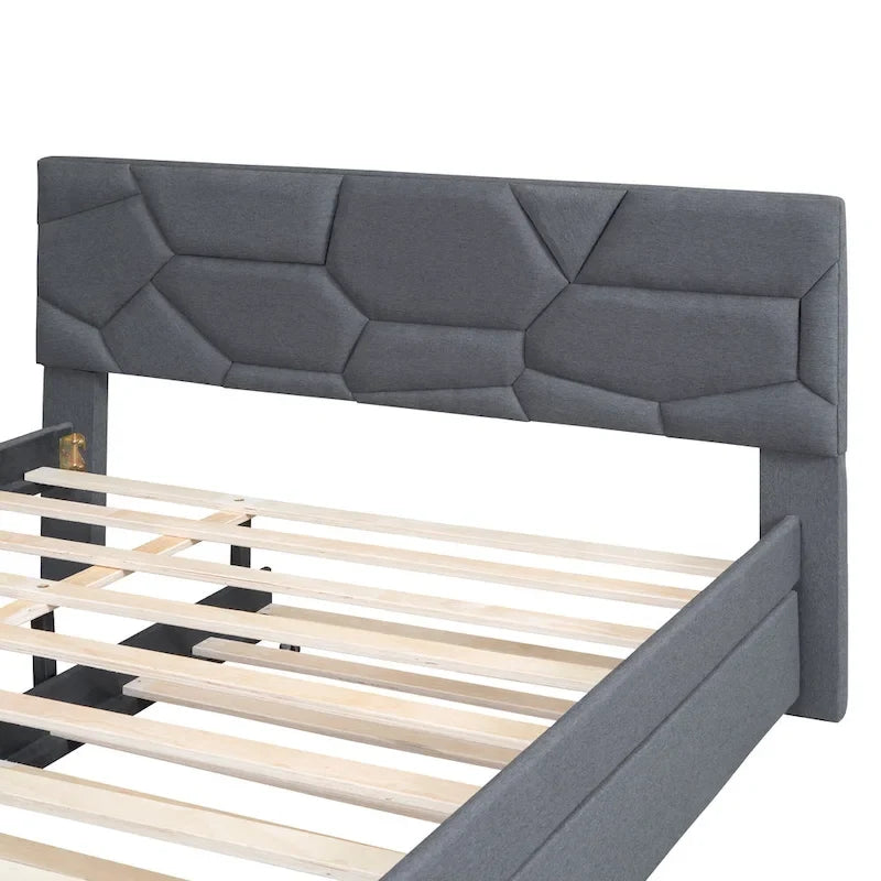 Lit plateforme capitonné gris grand lit