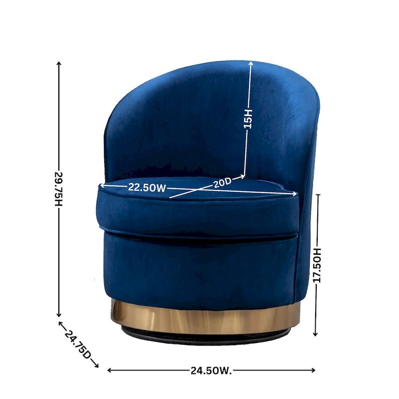 Fauteuil d'appoint rembourré en velours bleu de style moderne