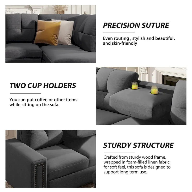 Canapé modulable 6 places en L interchangeable
