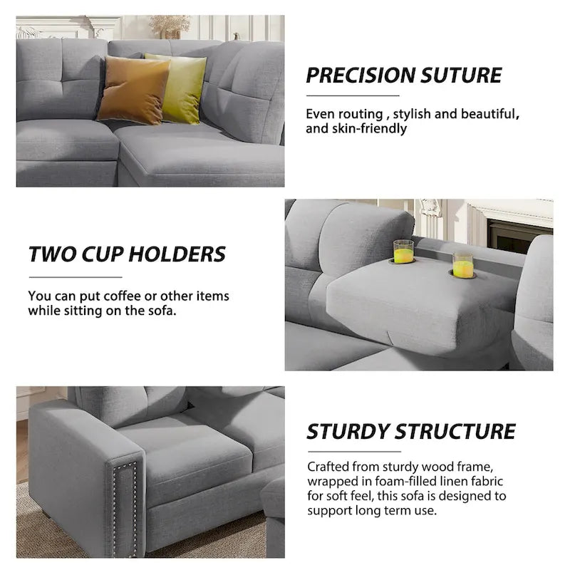 Canapé modulable 6 places en L interchangeable