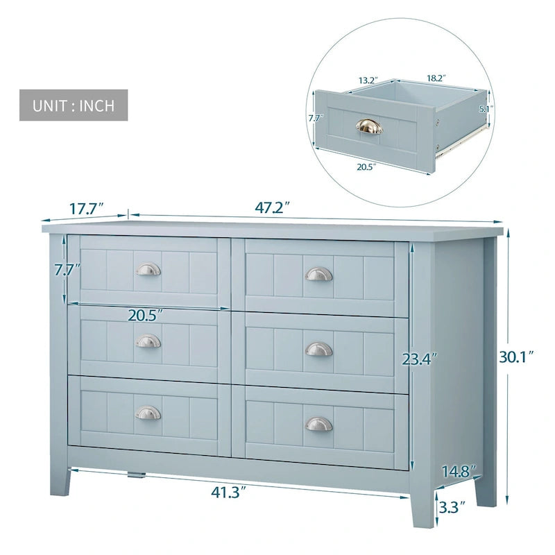 Commode à six tiroirs à deux niveaux de style antique